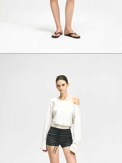 kvkv Gray Stripe Flipped Waist Sports Shorts