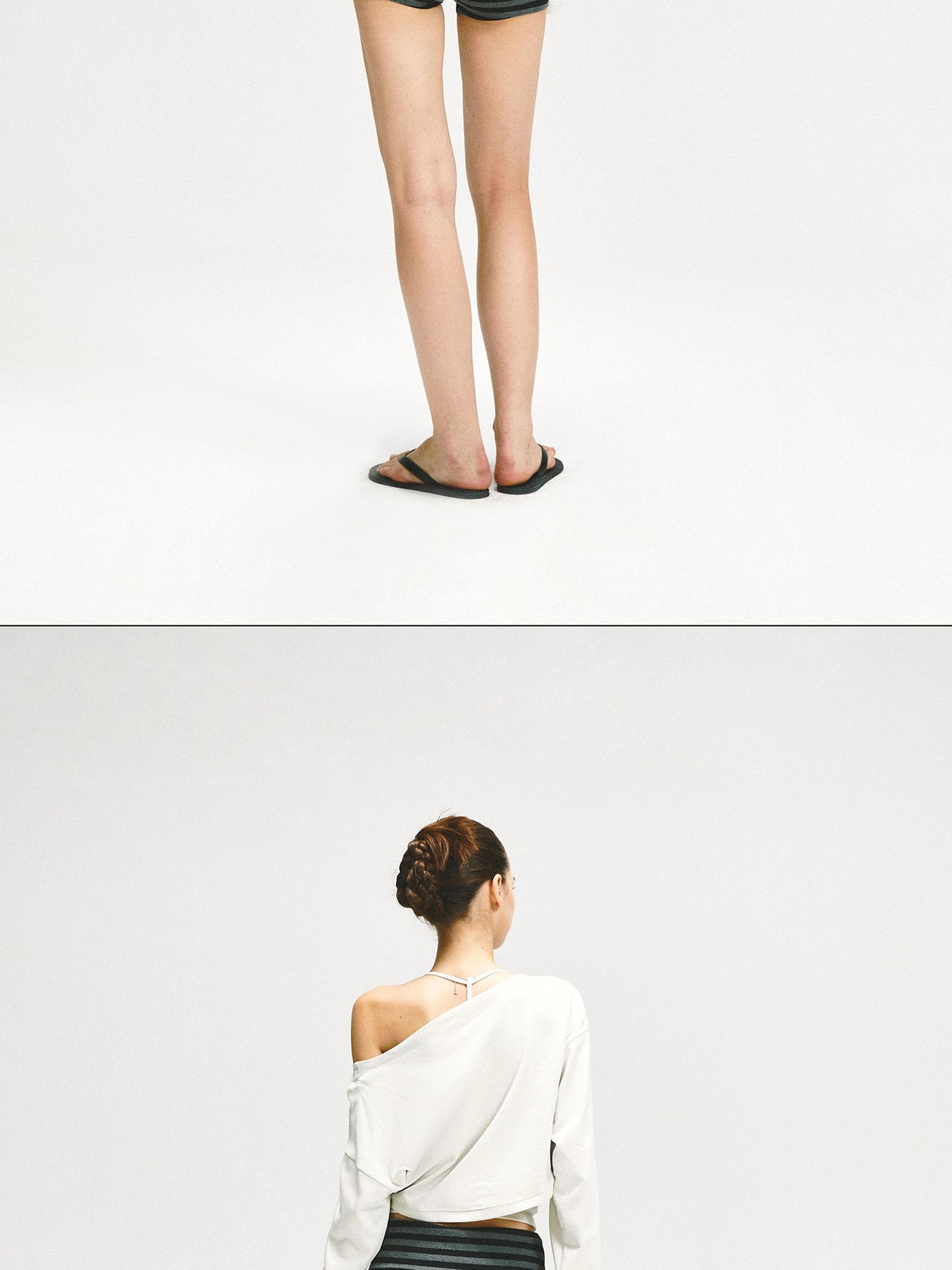kvkv Gray Stripe Flipped Waist Sports Shorts