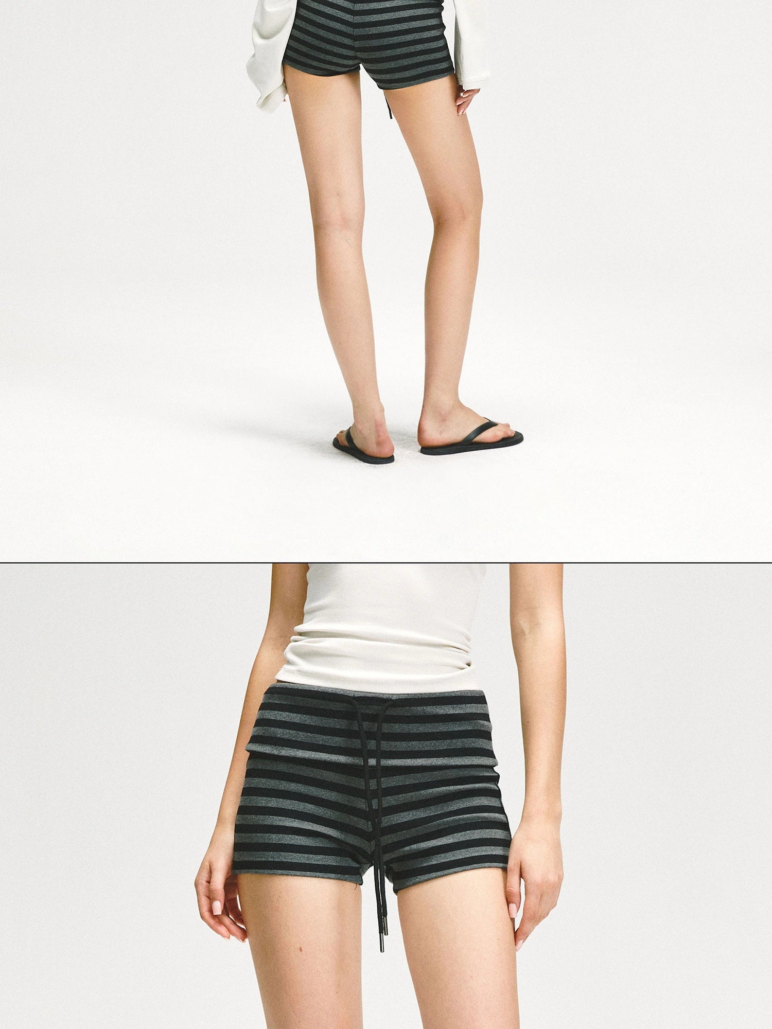 kvkv Gray Stripe Flipped Waist Sports Shorts