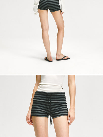 kvkv Gray Stripe Flipped Waist Sports Shorts