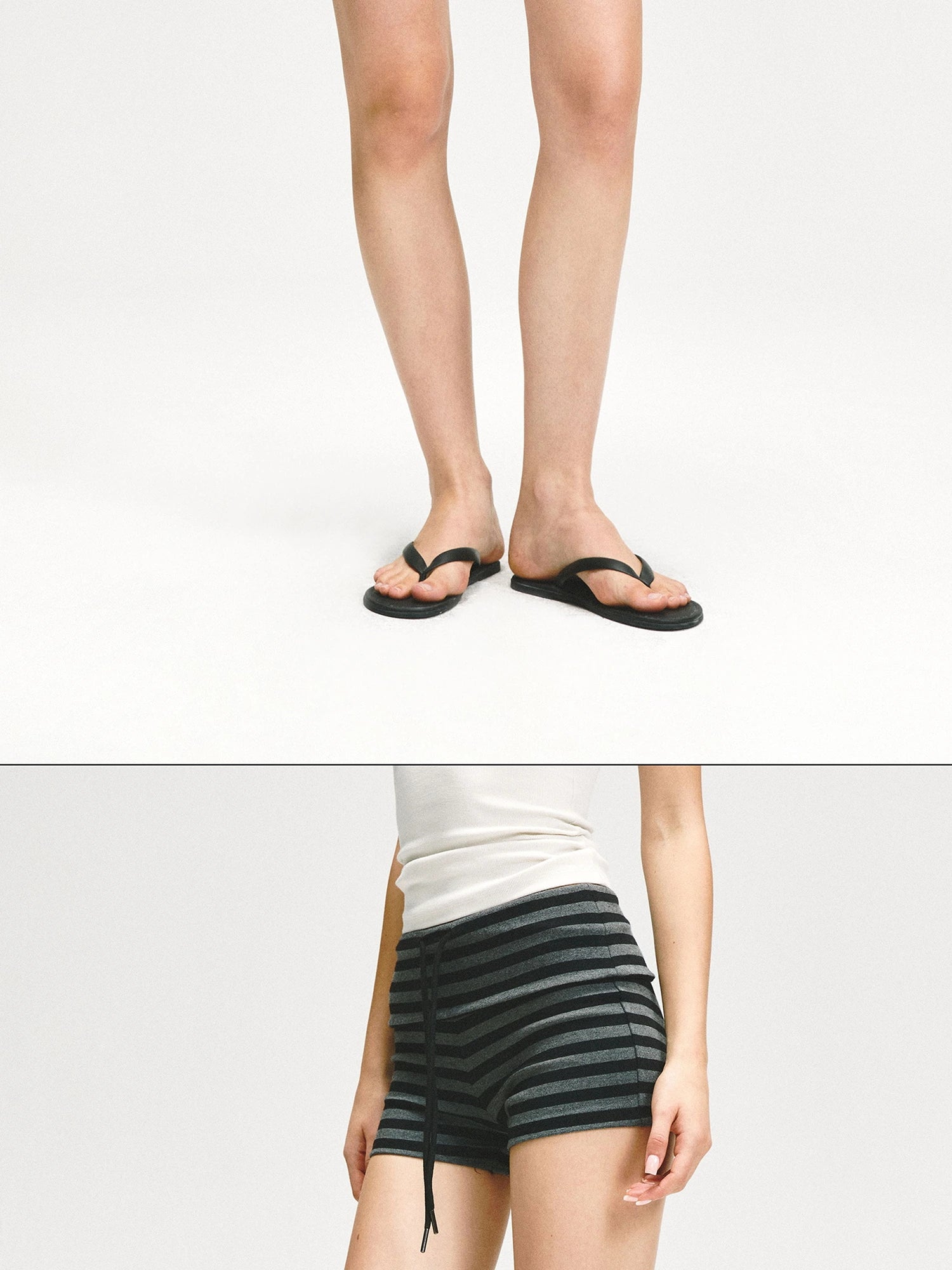 kvkv Gray Stripe Flipped Waist Sports Shorts