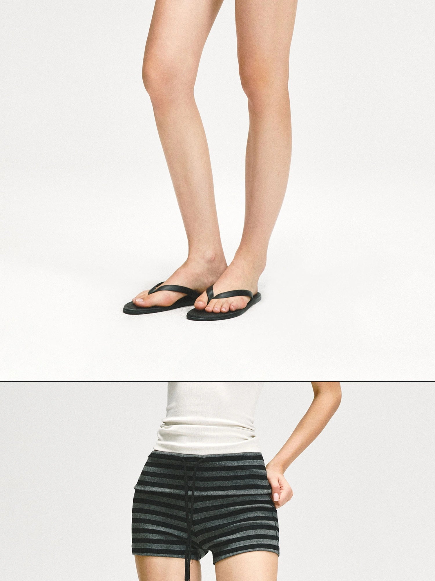 kvkv Gray Stripe Flipped Waist Sports Shorts