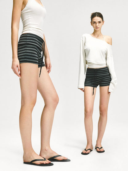 kvkv Gray Stripe Flipped Waist Sports Shorts
