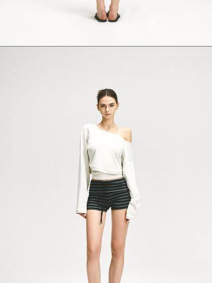 kvkv Gray Stripe Flipped Waist Sports Shorts