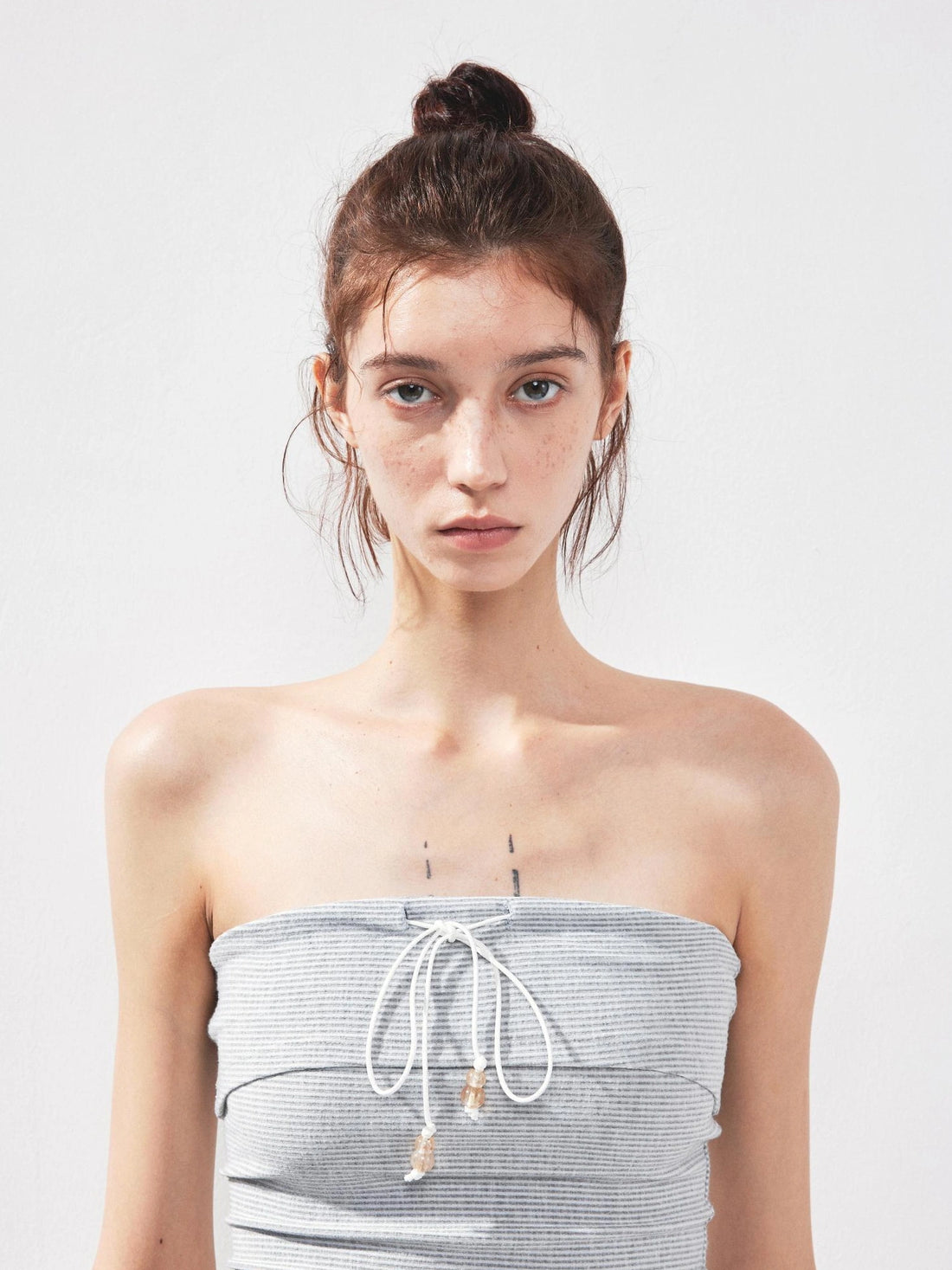 kvkv Gray Striped Fold Over Tie Front Yoga Top