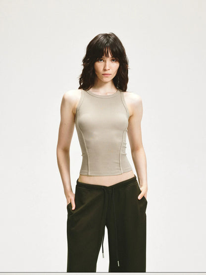 KVKV Yoga Clothing Brand - Gray Wheat Ribbed Yoga Tank Top