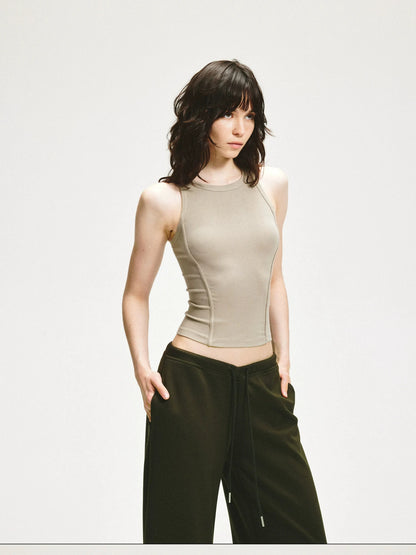 KVKV Yoga Clothing Brand - Gray Wheat Ribbed Yoga Tank Top