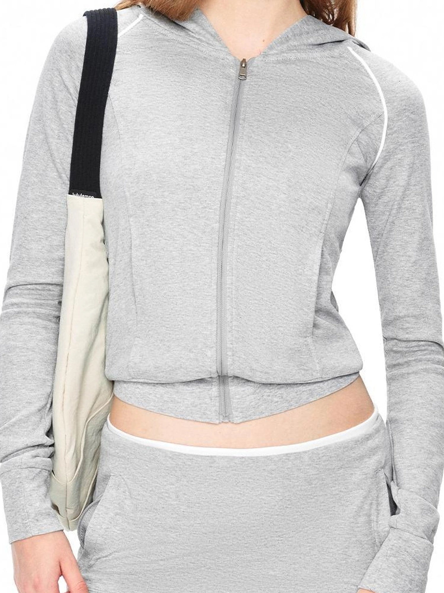 kvkv Gray White Contrast Hooded Slim Zip Up Jacket