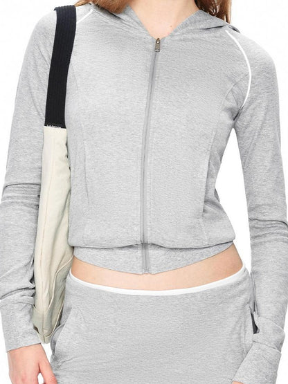 kvkv Gray White Contrast Hooded Slim Zip Up Jacket