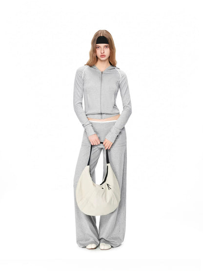kvkv Gray White Contrast Hooded Slim Zip Up Jacket