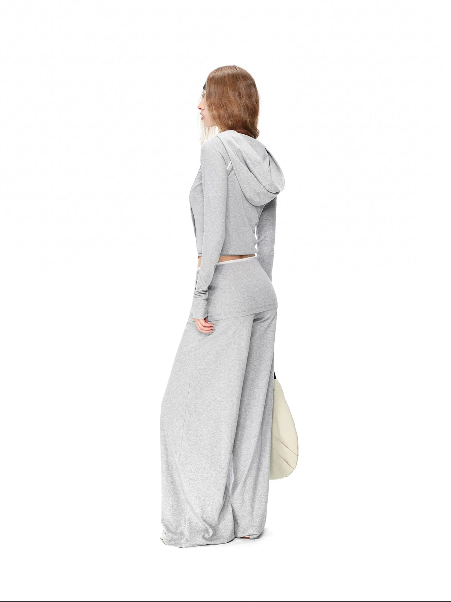 kvkv Gray White Contrast Hooded Slim Zip Up Jacket