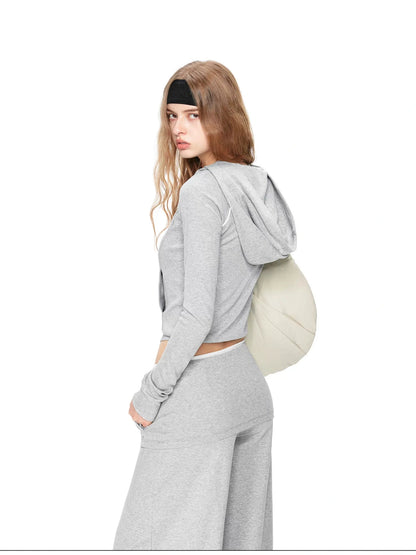 kvkv Gray White Contrast Hooded Slim Zip Up Jacket