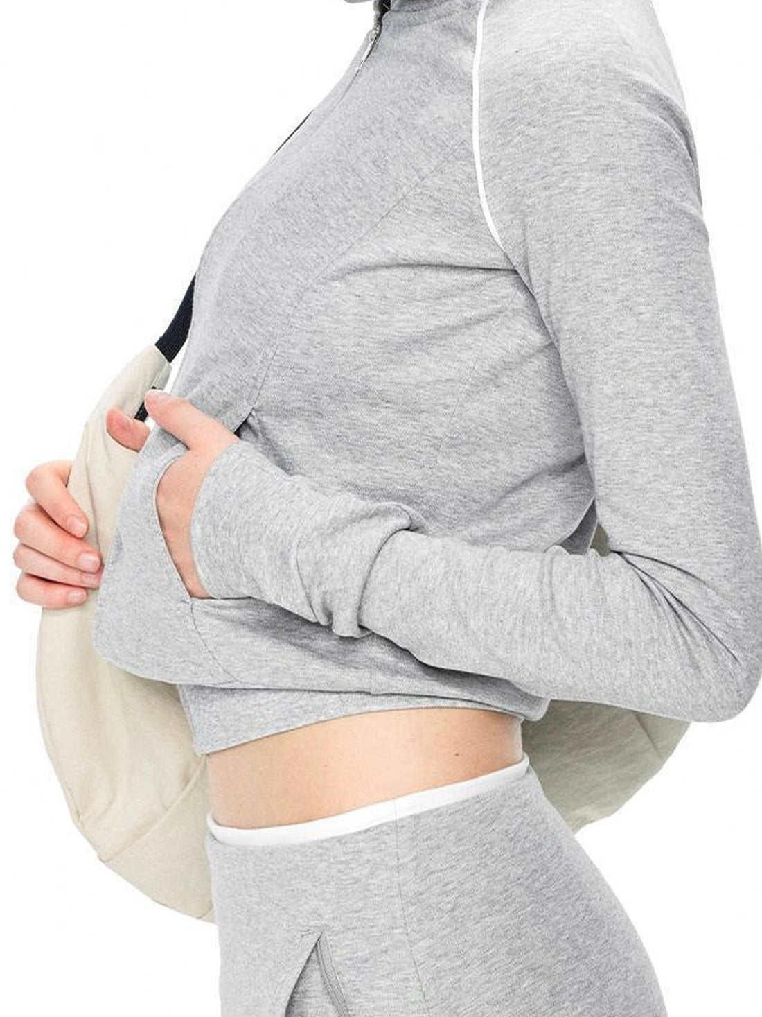 kvkv Gray White Contrast Hooded Slim Zip Up Jacket