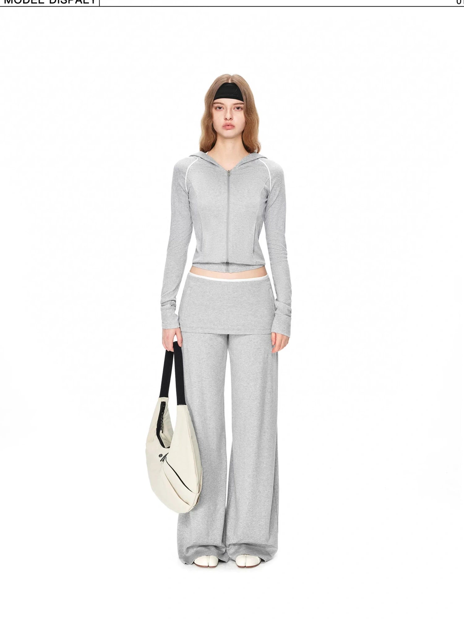 kvkv Gray White Contrast Hooded Slim Zip Up Jacket