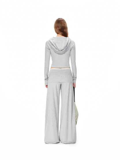 kvkv Gray White Contrast Hooded Slim Zip Up Jacket