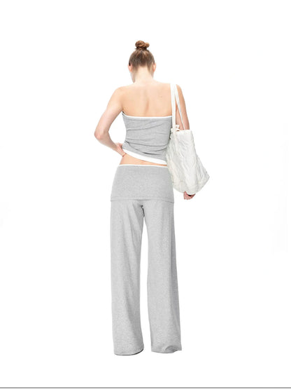 kvkv Gray White Drawstring Kangaroo Pocket Bustier