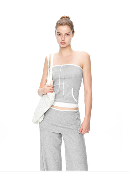 kvkv Gray White Drawstring Kangaroo Pocket Bustier