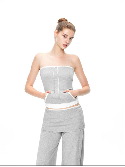 kvkv Gray White Drawstring Kangaroo Pocket Bustier
