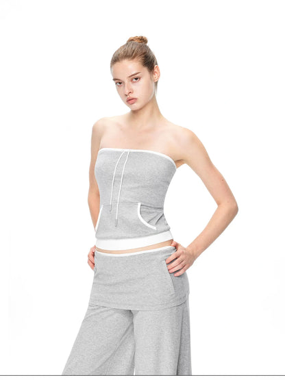 kvkv Gray White Drawstring Kangaroo Pocket Bustier