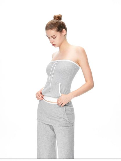 kvkv Gray White Drawstring Kangaroo Pocket Bustier