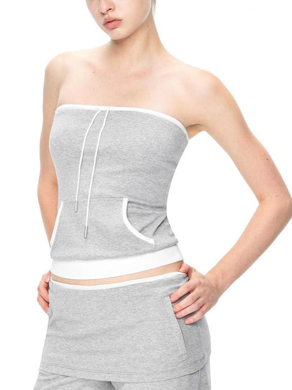 kvkv Gray White Drawstring Kangaroo Pocket Bustier