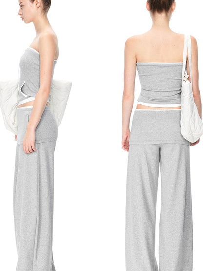 kvkv Gray White Drawstring Kangaroo Pocket Bustier