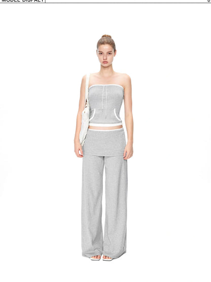 kvkv Gray White Drawstring Kangaroo Pocket Bustier