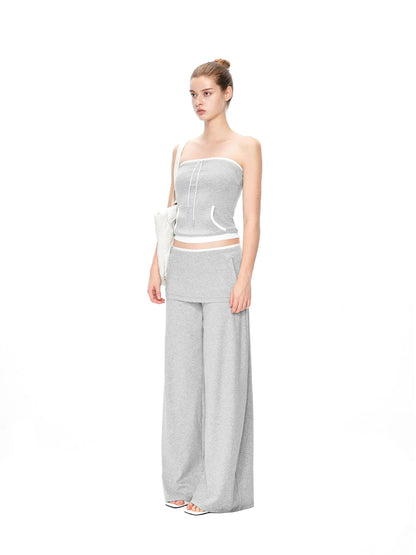 kvkv Gray White Drawstring Kangaroo Pocket Bustier