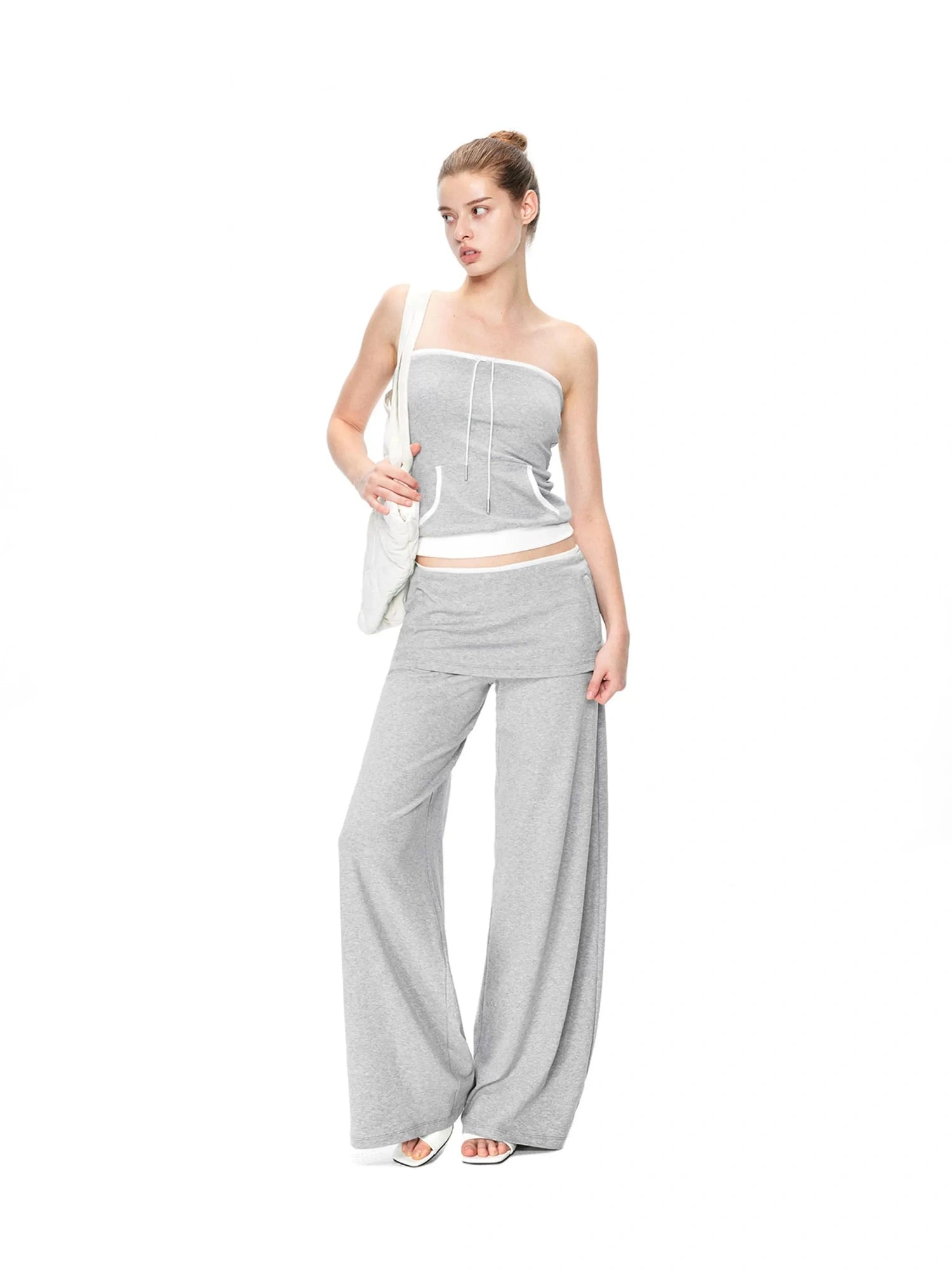kvkv Gray White Drawstring Kangaroo Pocket Bustier
