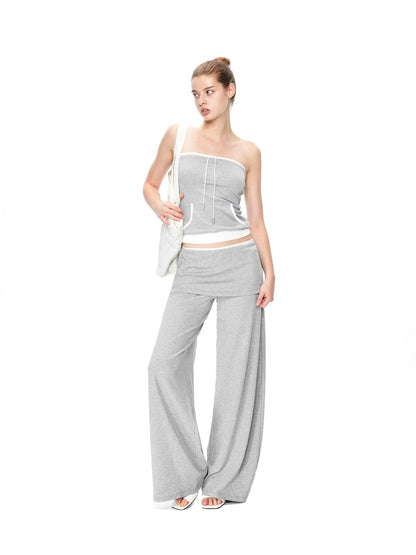 kvkv Gray White Drawstring Kangaroo Pocket Bustier
