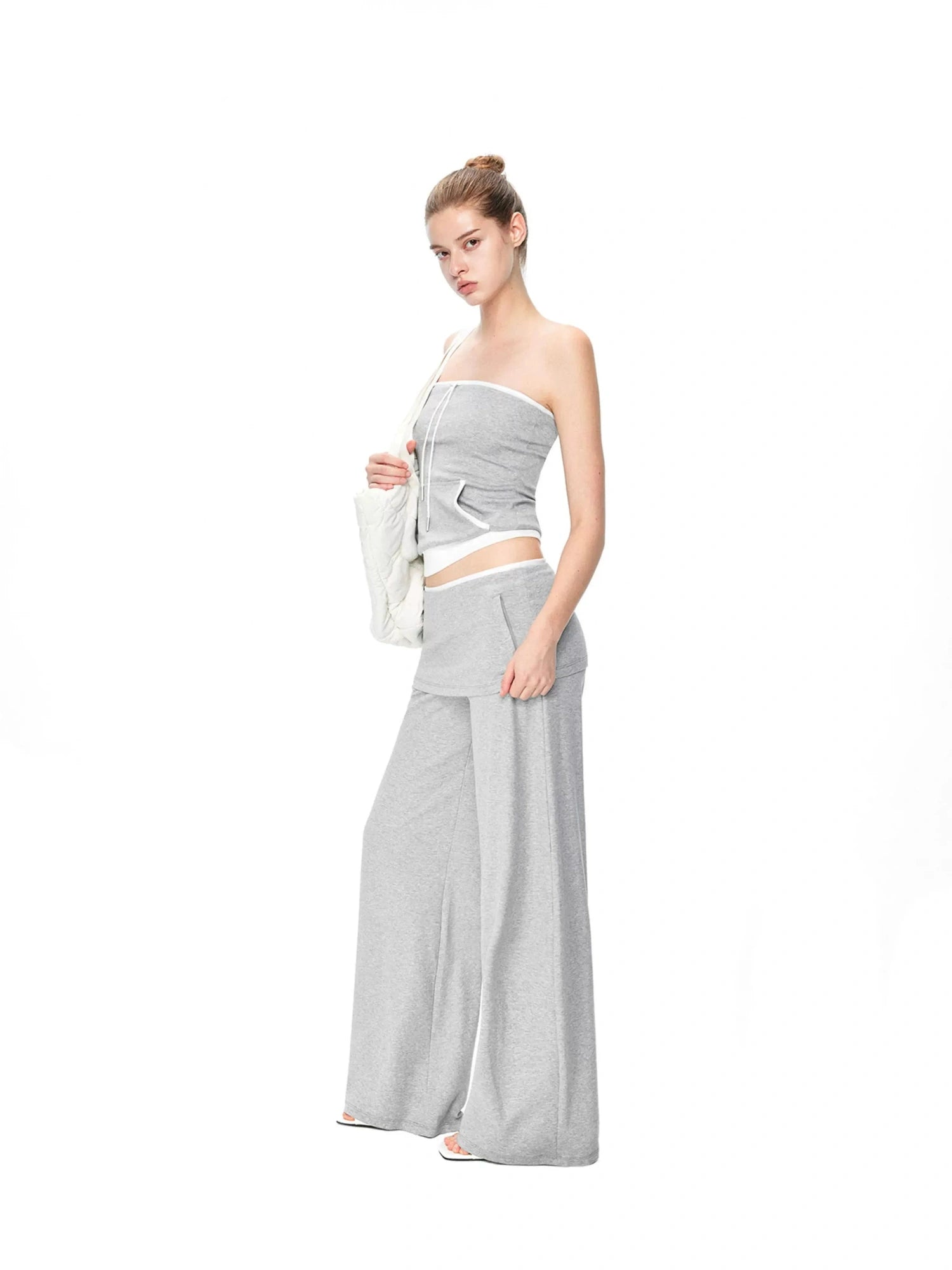 kvkv Gray White Drawstring Kangaroo Pocket Bustier
