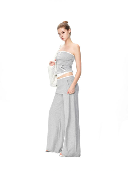 kvkv Gray White Drawstring Kangaroo Pocket Bustier
