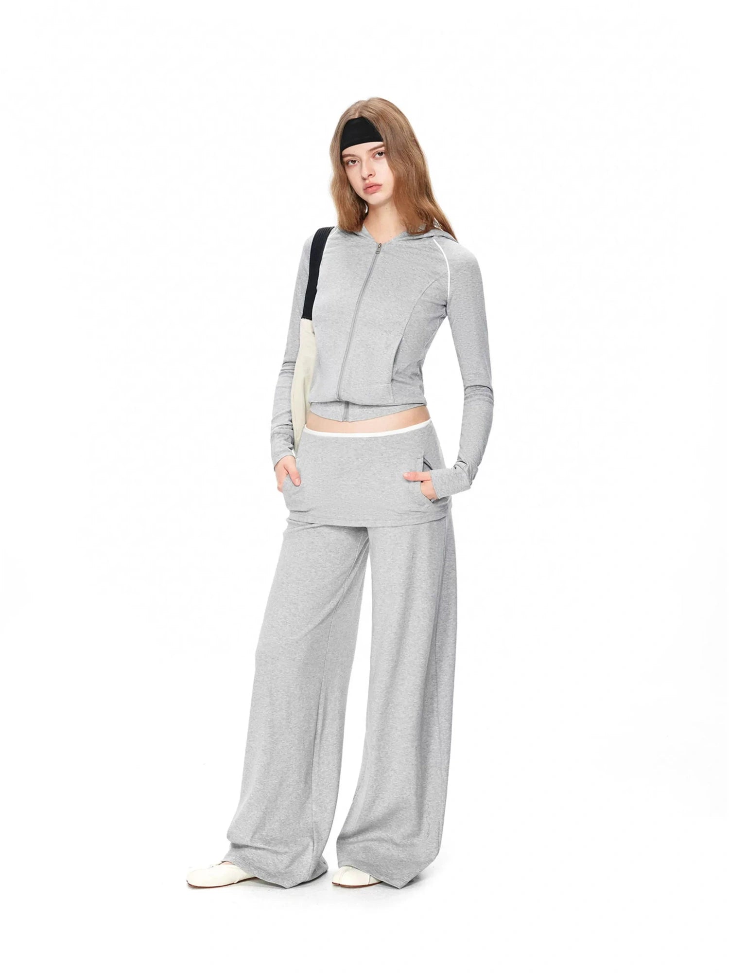 kvkv Gray White Layered Waist Flared Trousers