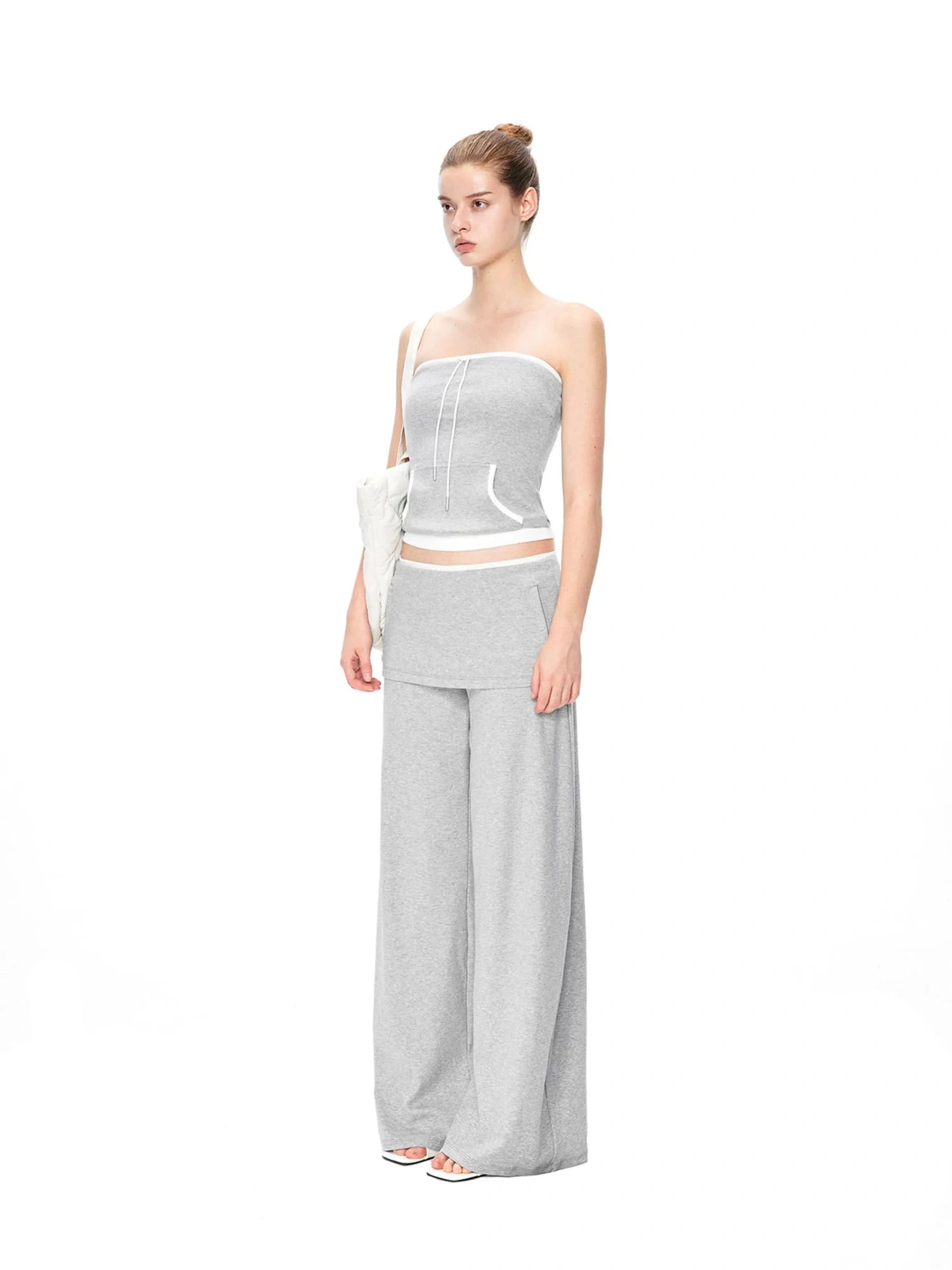kvkv Gray White Layered Waist Flared Trousers