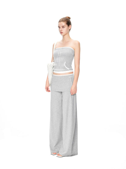 kvkv Gray White Layered Waist Flared Trousers
