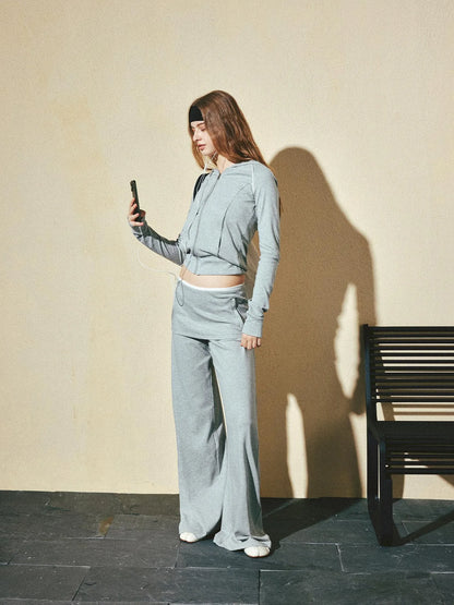 kvkv Gray White Layered Waist Flared Trousers