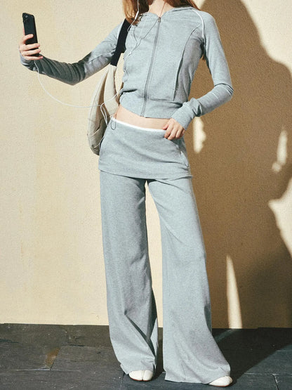kvkv Gray White Layered Waist Flared Trousers