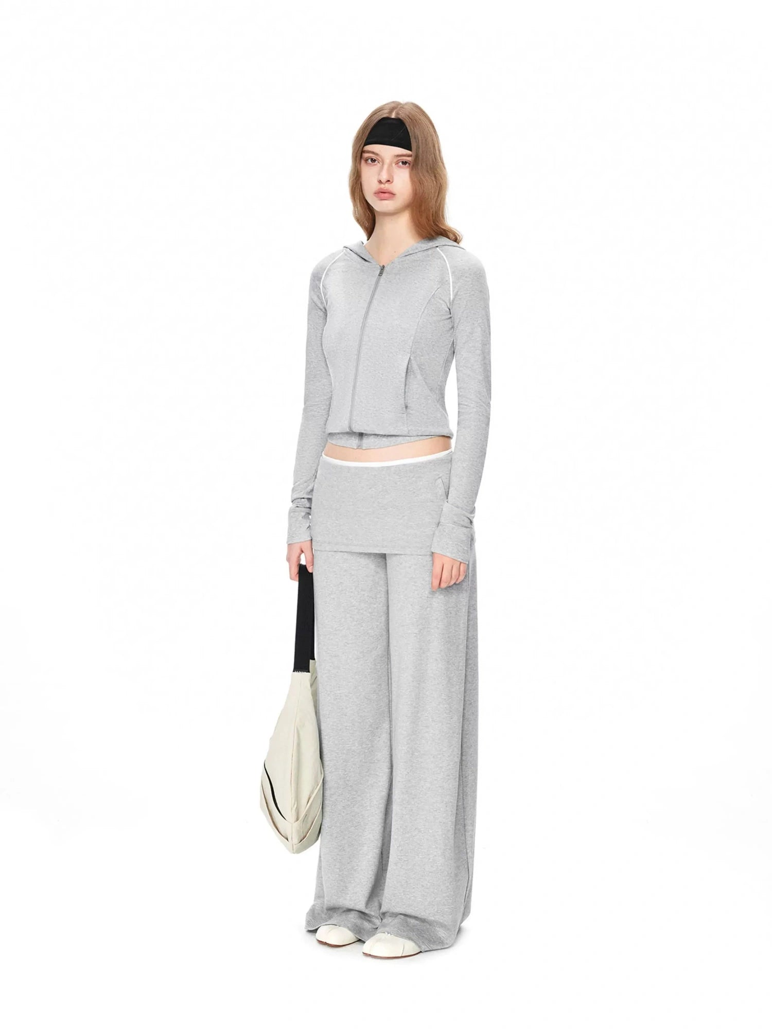 kvkv Gray White Layered Waist Flared Trousers
