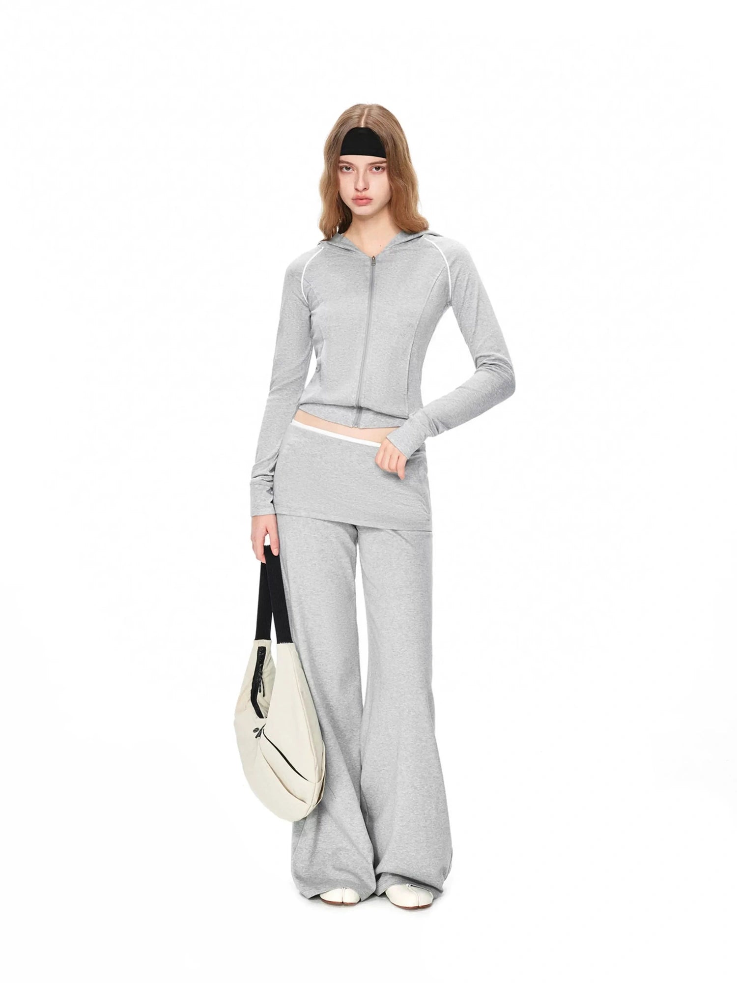 kvkv Gray White Layered Waist Flared Trousers