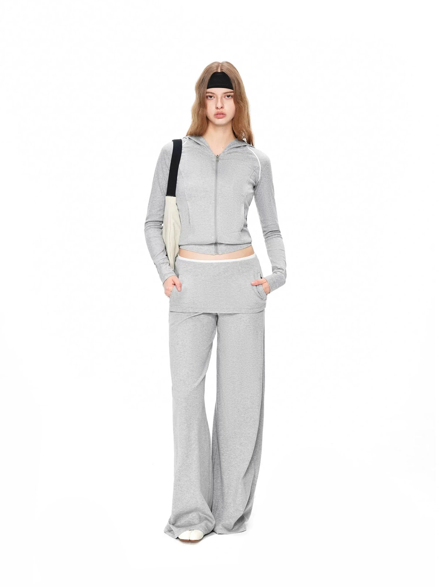 kvkv Gray White Layered Waist Flared Trousers