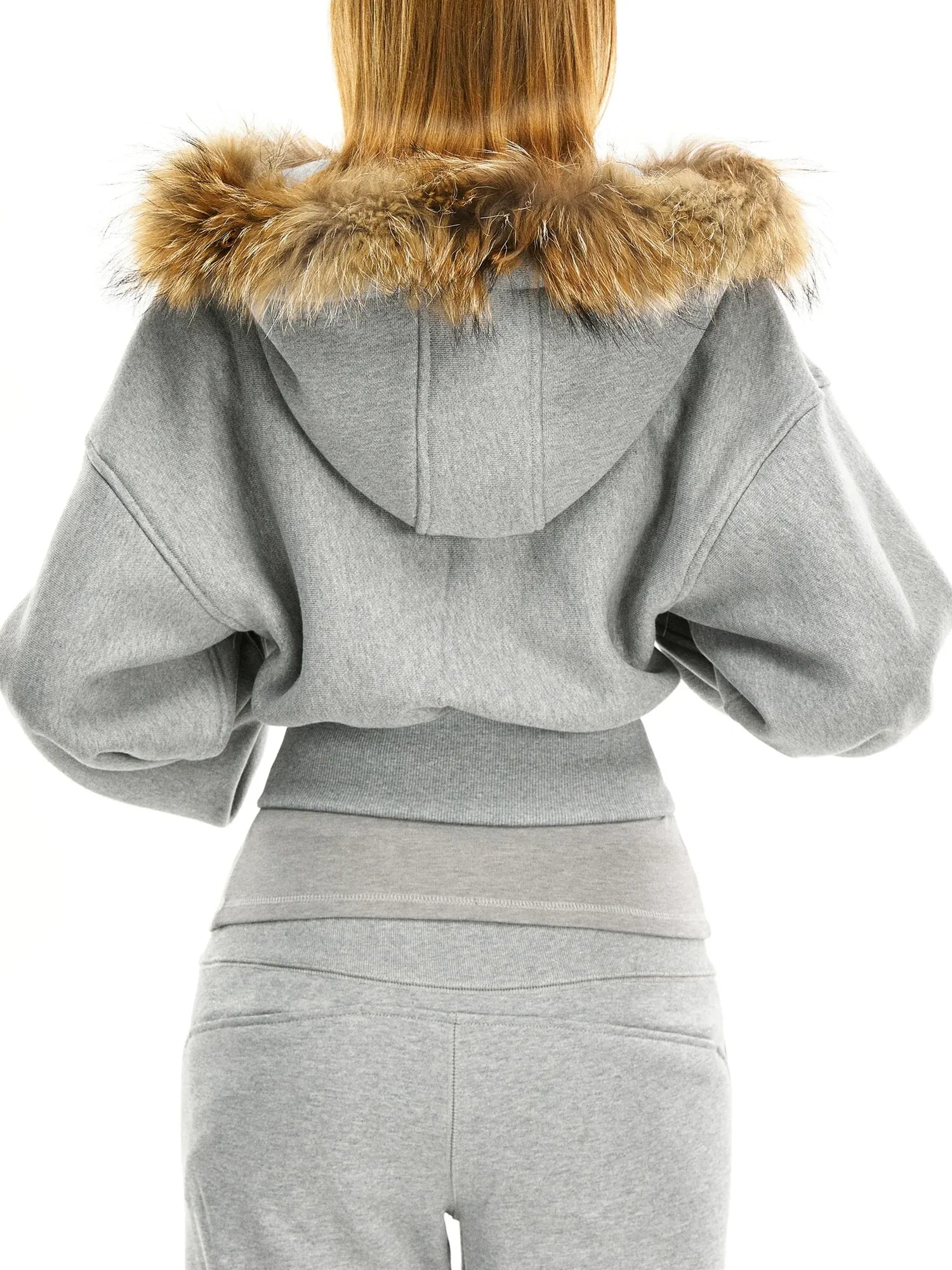 kvkv Grey Short Zip Hoodie With Raccoon Fur Trim