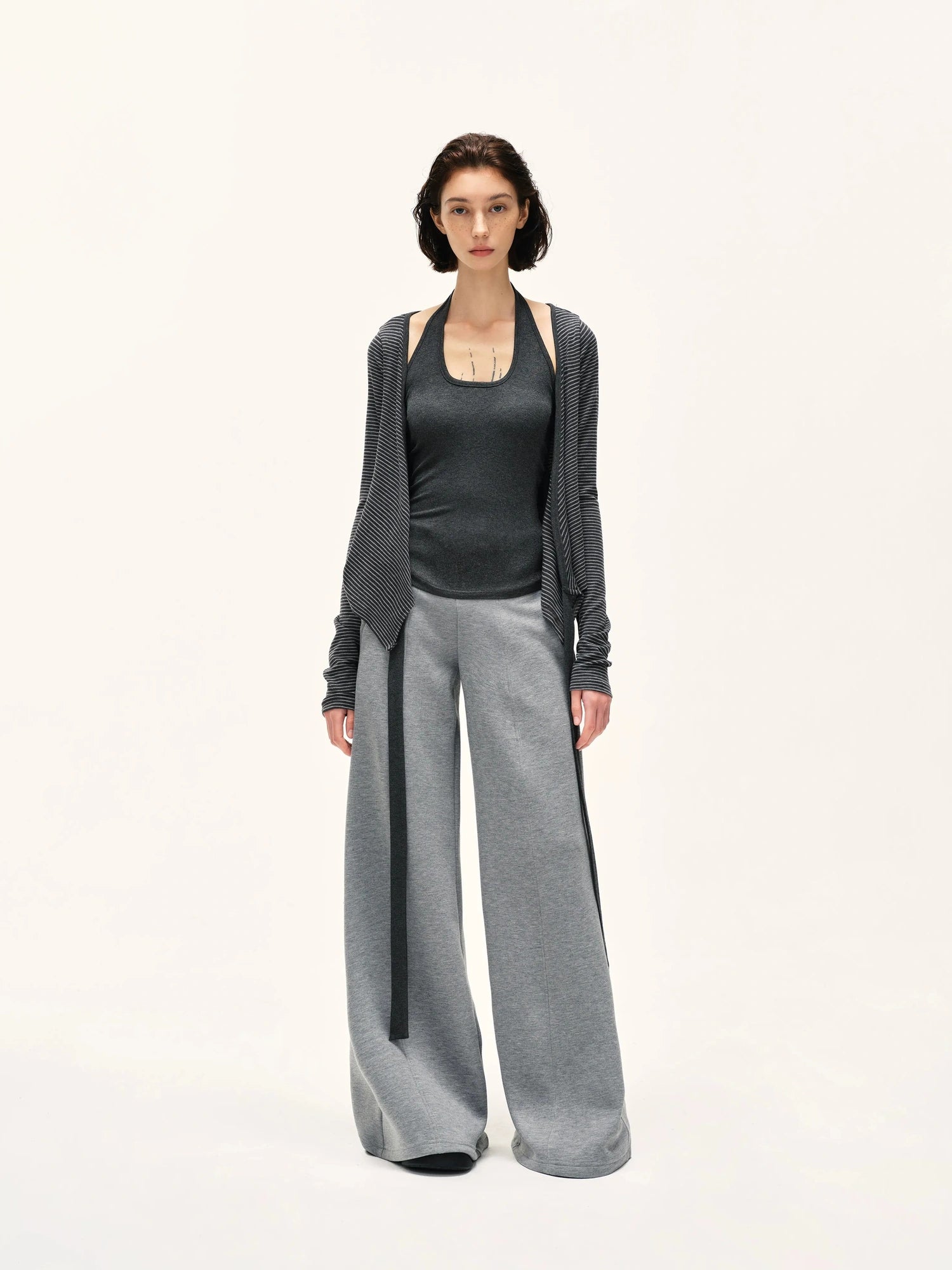 kvkv Grey Wide Waistband Flared Sweatpants