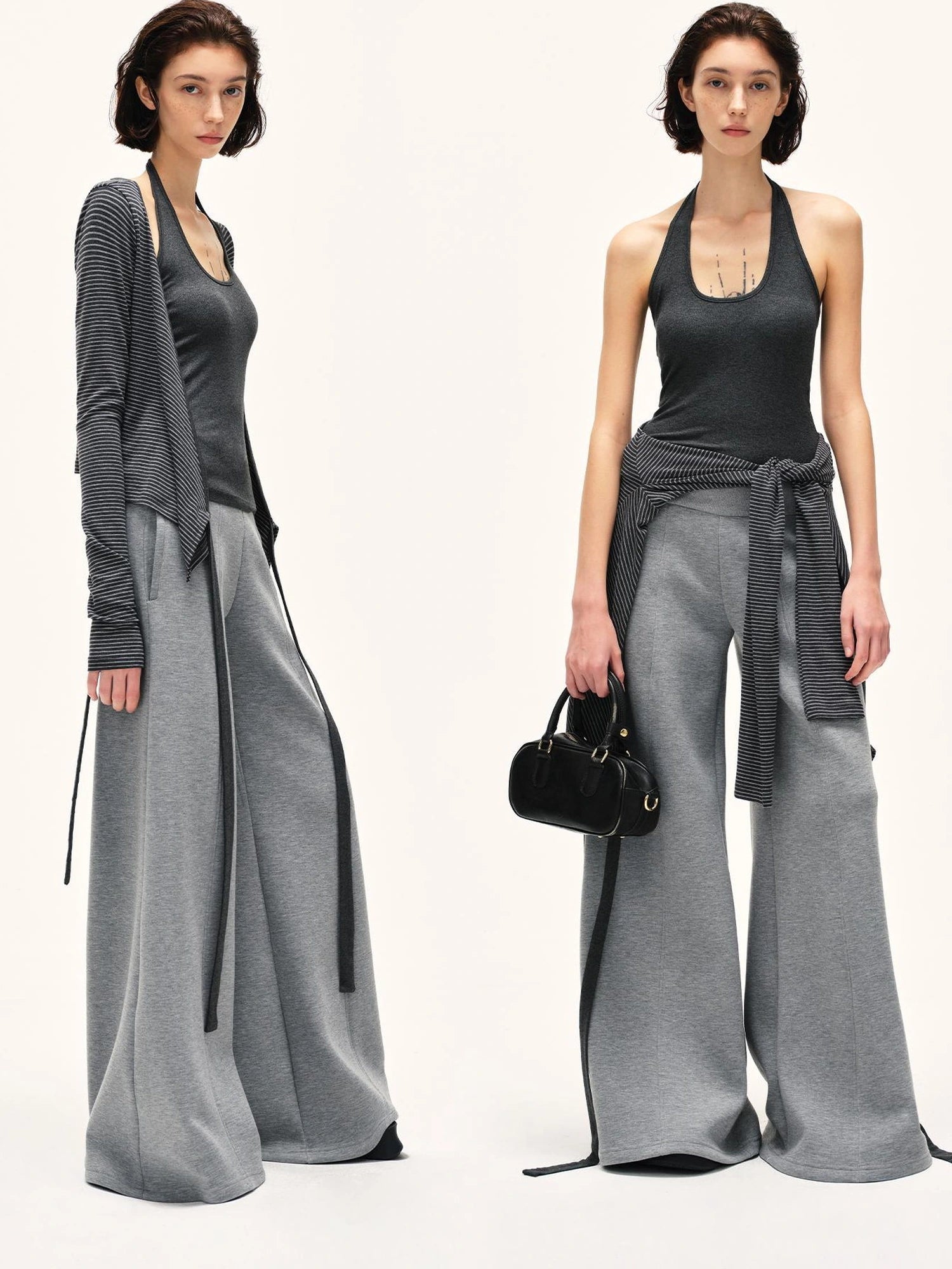kvkv Grey Wide Waistband Flared Sweatpants