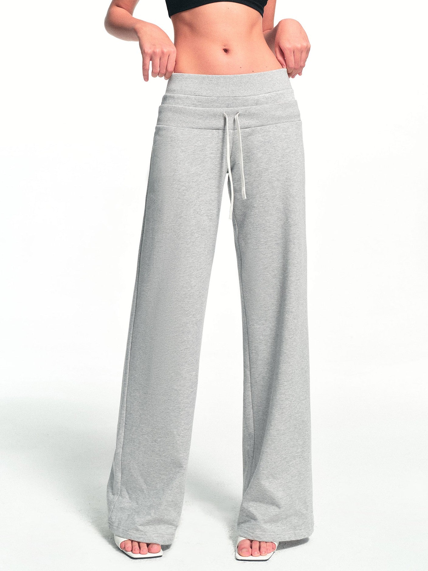 kvkv Heather Gray Double Waistband Drawstring Pocket Wide Leg Women&