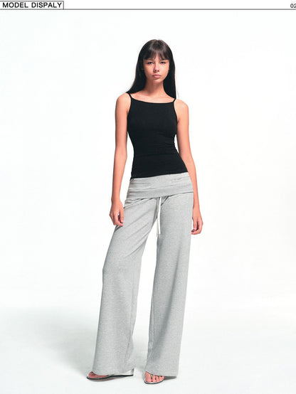 kvkv Heather Gray Double Waistband Drawstring Pocket Wide Leg Women&