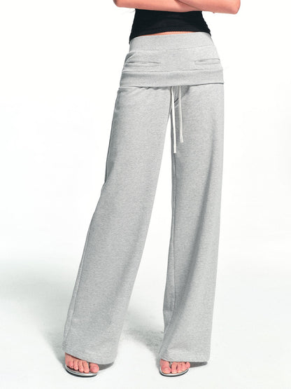 kvkv Heather Gray Double Waistband Drawstring Pocket Wide Leg Women&