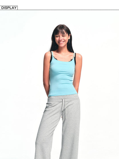 kvkv Heather Gray Double Waistband Drawstring Pocket Wide Leg Women&