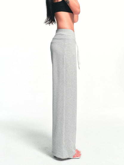 kvkv Heather Gray Double Waistband Drawstring Pocket Wide Leg Women&