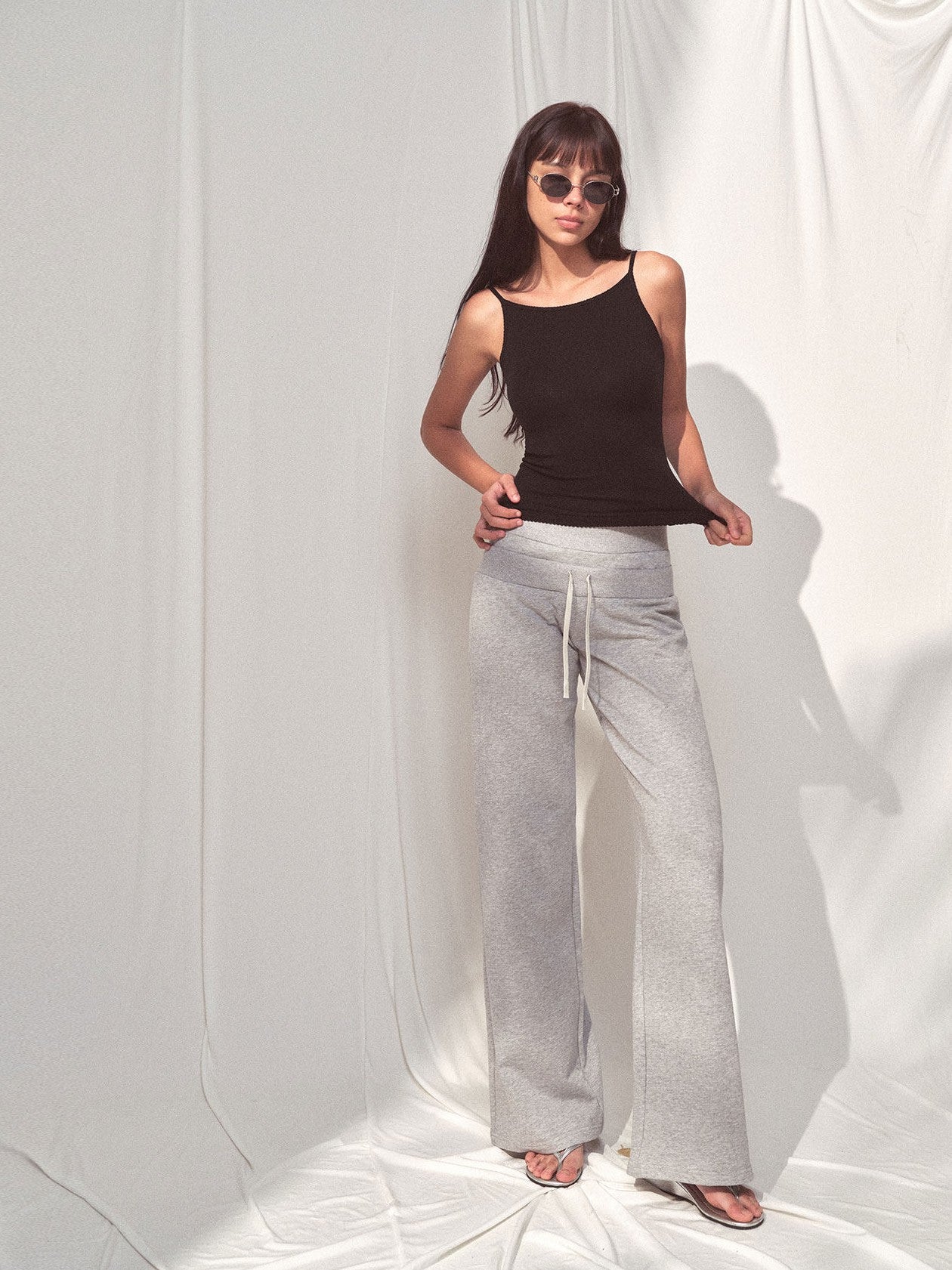 kvkv Heather Gray Double Waistband Drawstring Pocket Wide Leg Women&
