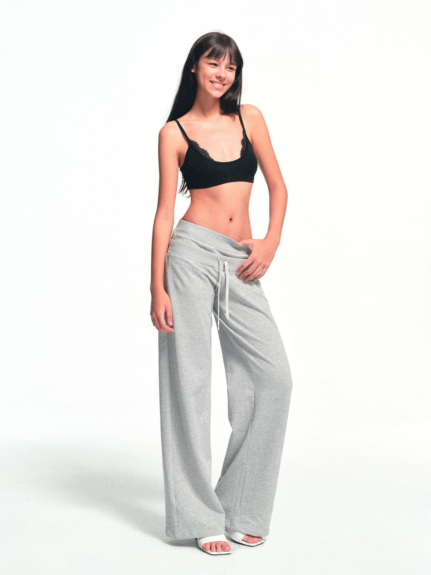 kvkv Heather Gray Double Waistband Drawstring Pocket Wide Leg Women&